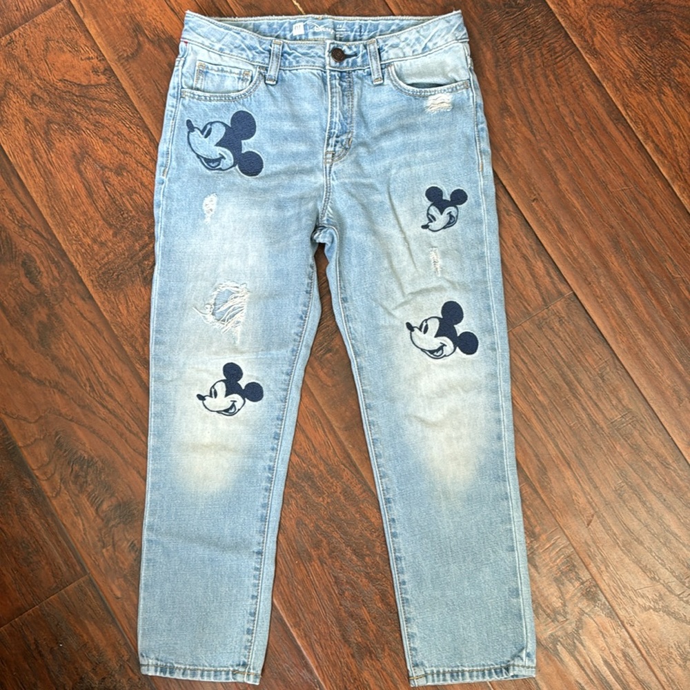 DISNEY MICKEY MOUSE EMBROIDERED GIRLFRIEND Kids JEANS Size 14 Adjustable Waist